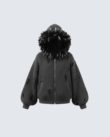 GRYFT Destroyed Knitted Sweater Plush Coat