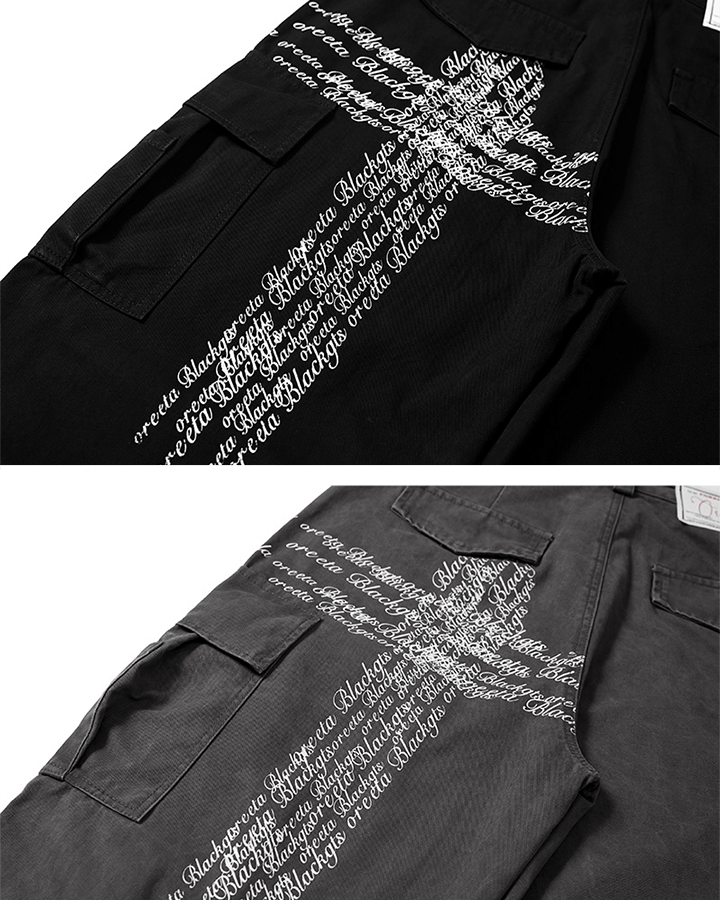 Cross Letter Print Wide-Leg Cargo Pants