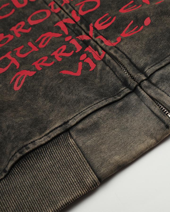 GRYFT Vintage Washed Red Script Zip Hoodie