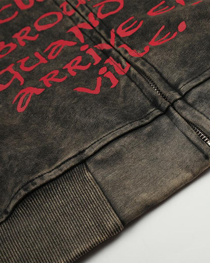 GRYFT Vintage Washed Red Script Zip Hoodie