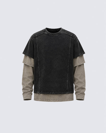 GRYFT Grunge Distressed Patchwork Layered Tee