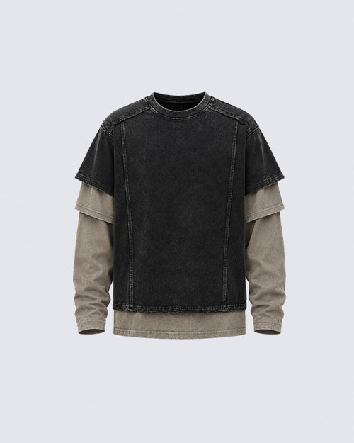 GRYFT Grunge Distressed Patchwork Layered Tee