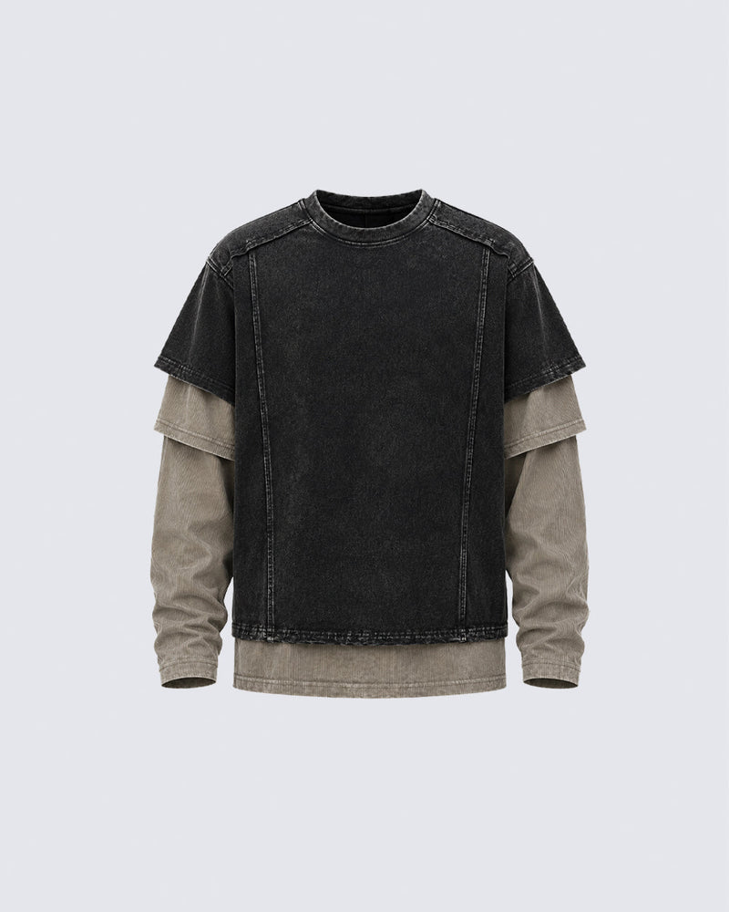 GRYFT Grunge Distressed Patchwork Layered Tee