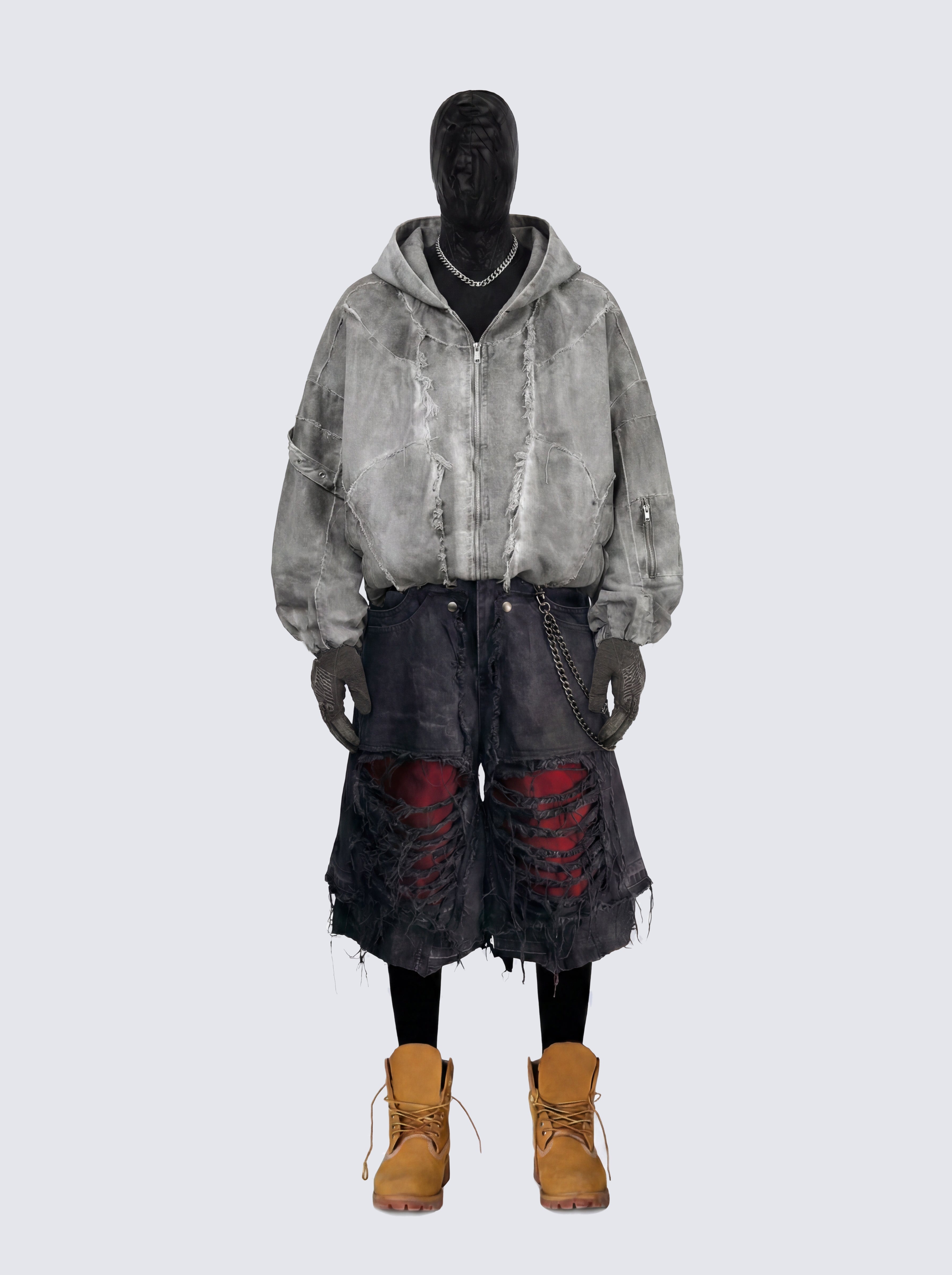 Distressed Patchwork Washed Zip Jacket