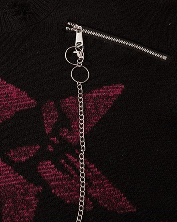 Punk Star Chain Distressed Knit Sweater