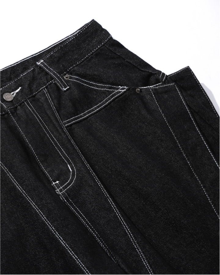 Contrast Stitching Wide-Leg Denim Shorts