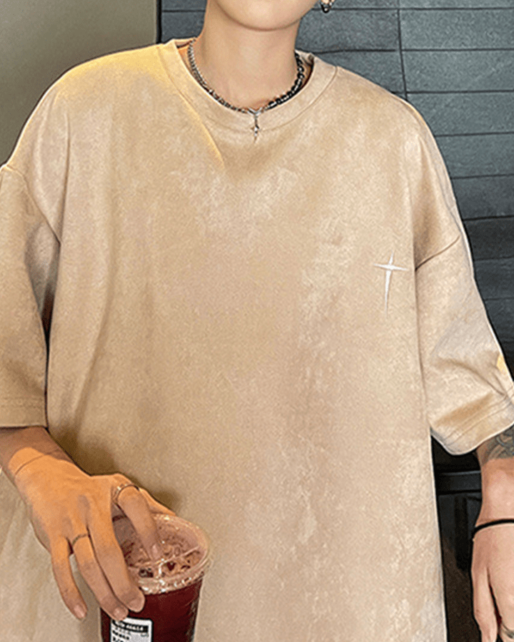 Minimalist Cross Embroidery T-shirt – Street-Inspired Casual Wear