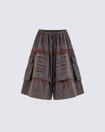 American-Style Patchwork Ripped Jeans With Frayed Edges