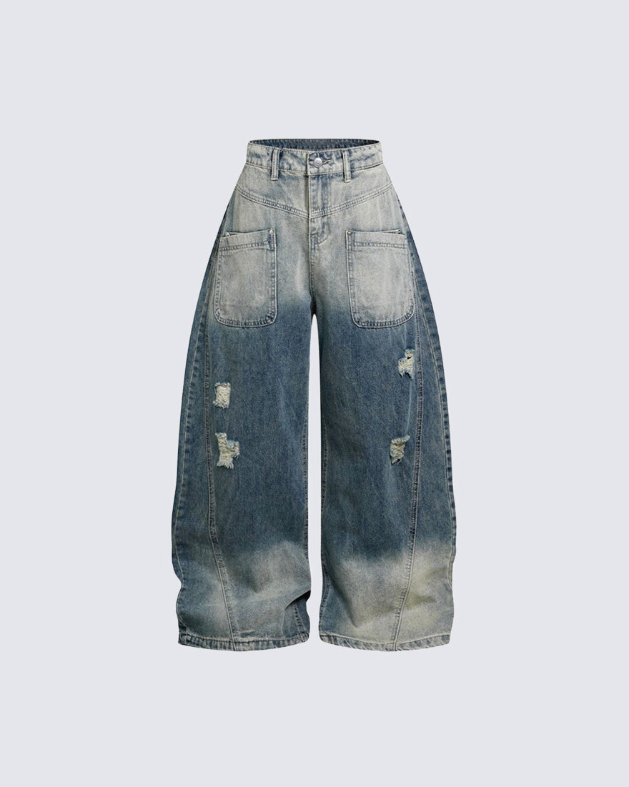 High Street Distressed Oversized Dragging Dad Denim Pants