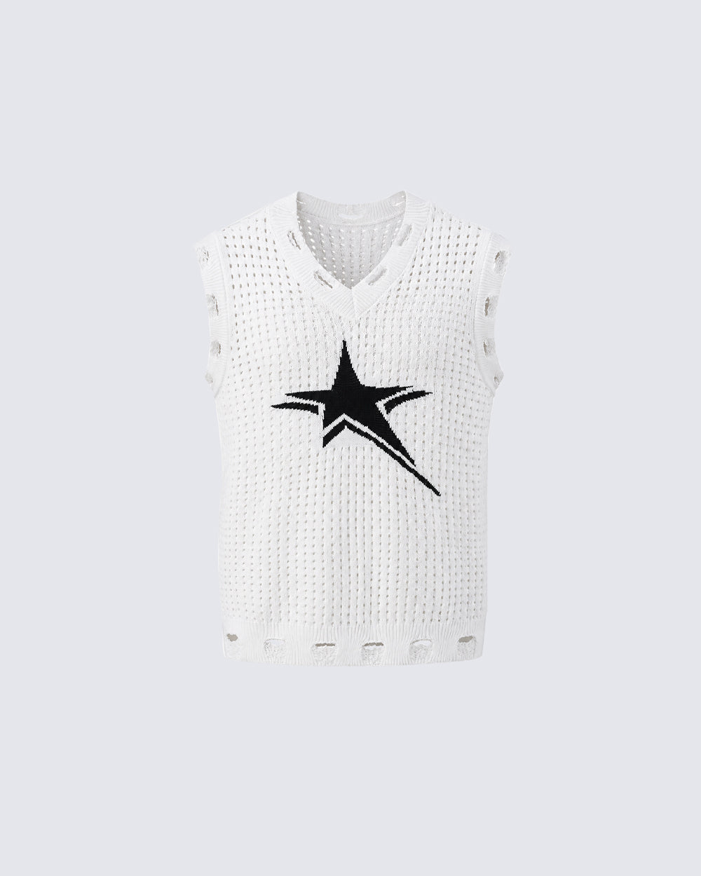 GRYFT Distressed Star Open-Knit Sweater Vest