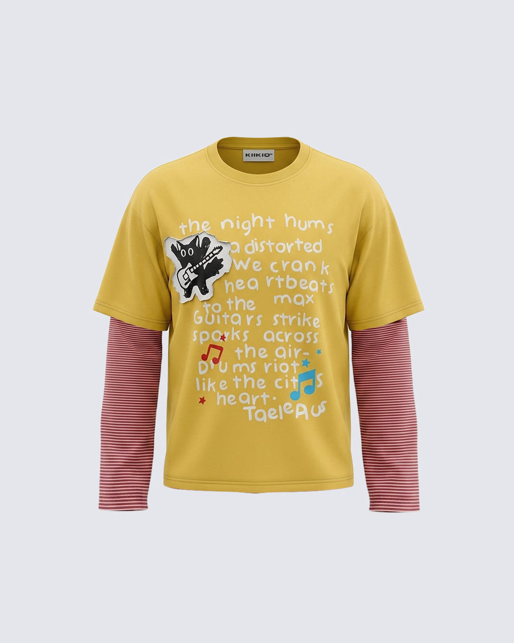 GRYFT Cat Letter Patchwork Layered Long Sleeve T-Shirt