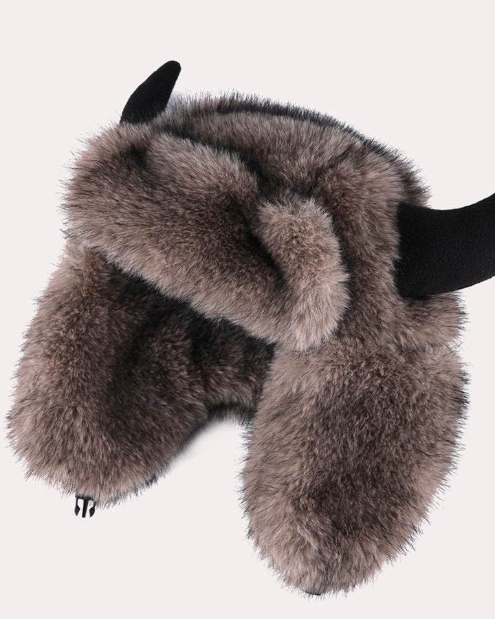 Horn Faux Mink Fur Trapper Hat