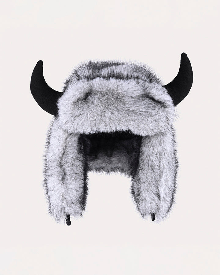 Horn Faux Mink Fur Trapper Hat