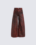 New Red Acid Wash Gothic Wide Leg Jeans