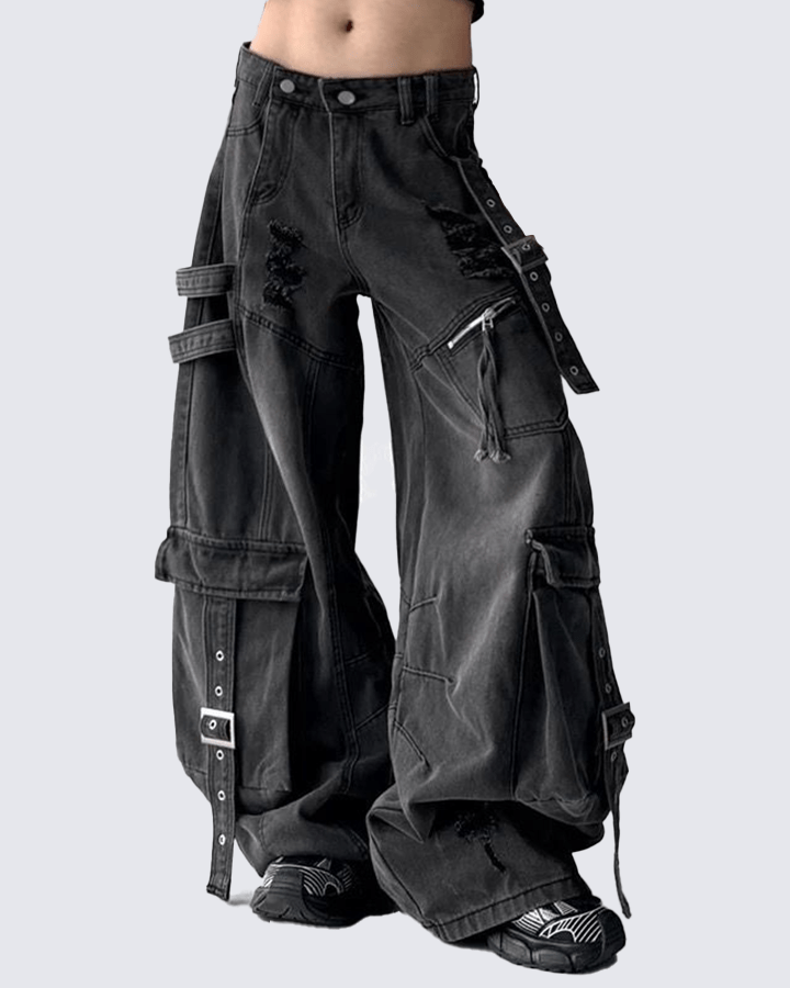 Ripped Denim Cargo Pants – Street Style