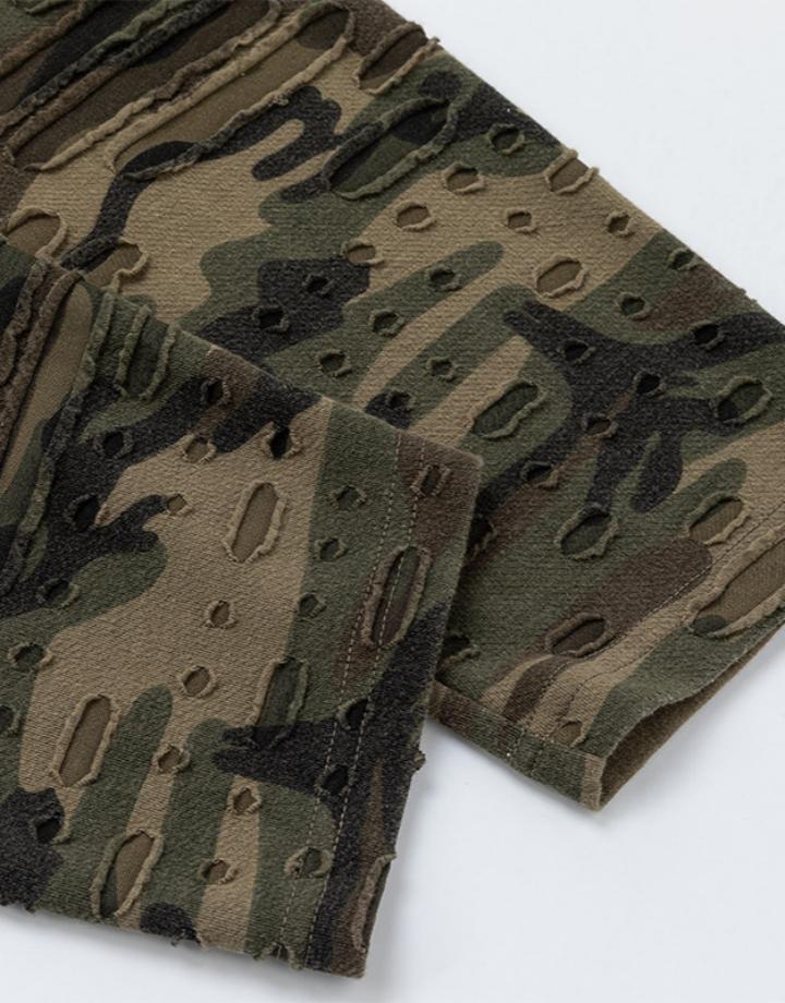 American-Style Distressed Camouflage "Faux-Layered" T-Shirt