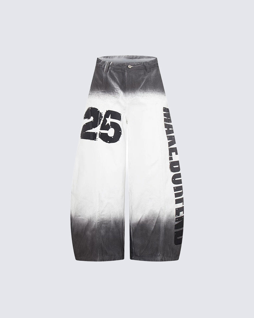 Gradient Number Graphic Wide Leg Denim Pants