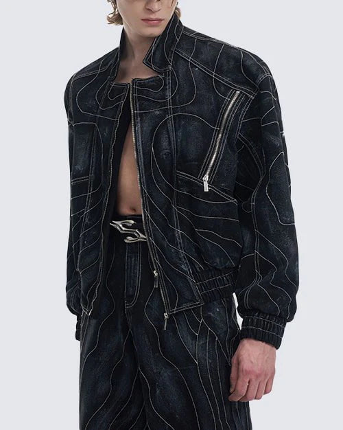 Retro Denim Jacket and Wide-Leg Jeans Set