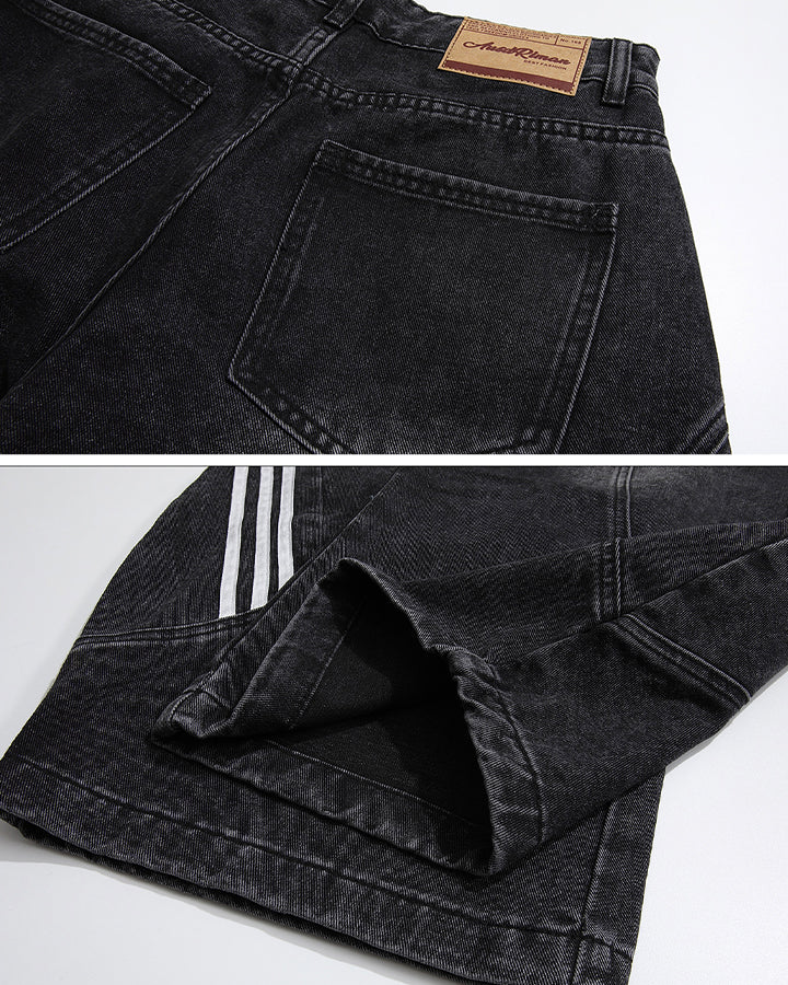Washed Side Stripe Panel Denim Pants