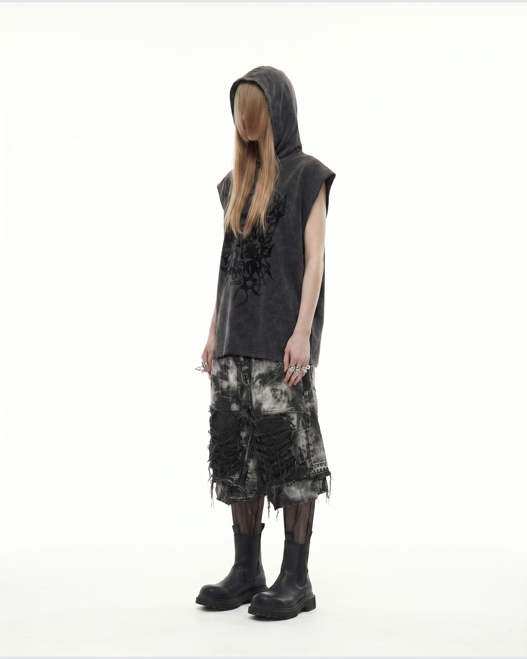 GRYFT-New Washed Hooded Sleeveless Top