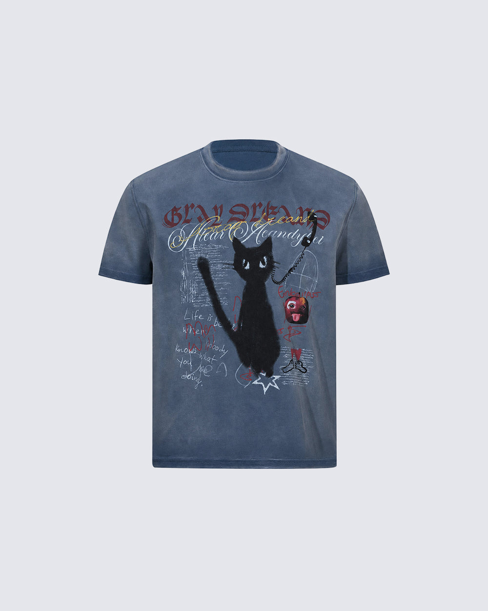 GRYFT Vintage Washed Cat Graphic Streetwear T-Shirt
