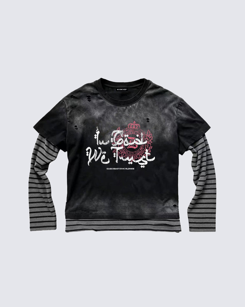 GRYFT Washed Distressed Striped Layered Long Sleeve
