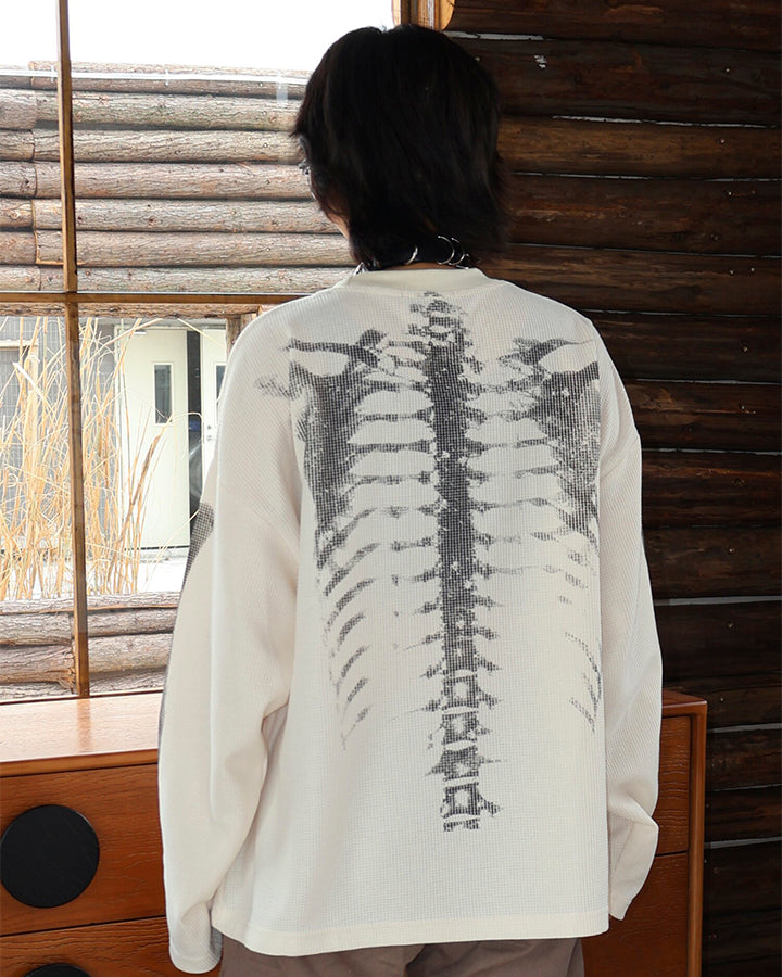 GRYFT Skull Print Waffle Long Sleeve T-Shirt
