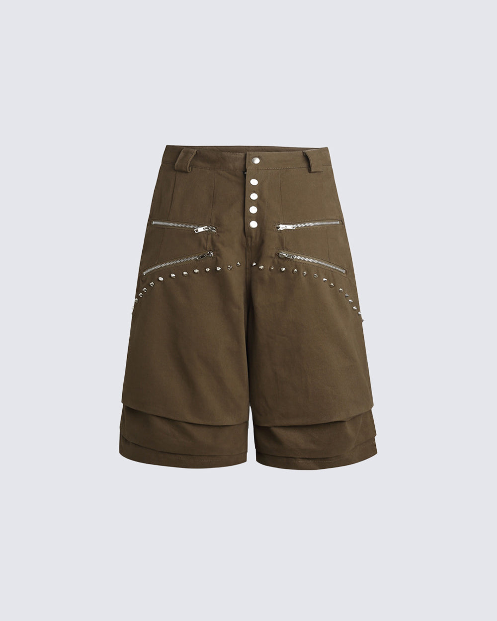 Gothic Rivet Zipper Layered New Wide Shorts
