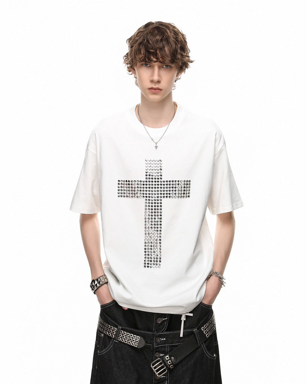 Vintage Cross Rhinestone Black Short Sleeve T-Shirt