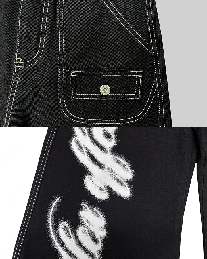 New Gothic Angel Wing Graffiti Wide Leg Jeans