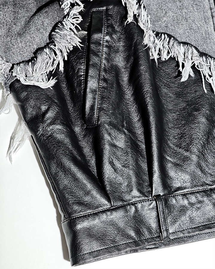 Deconstructed Layered Distressed Leather Jacket