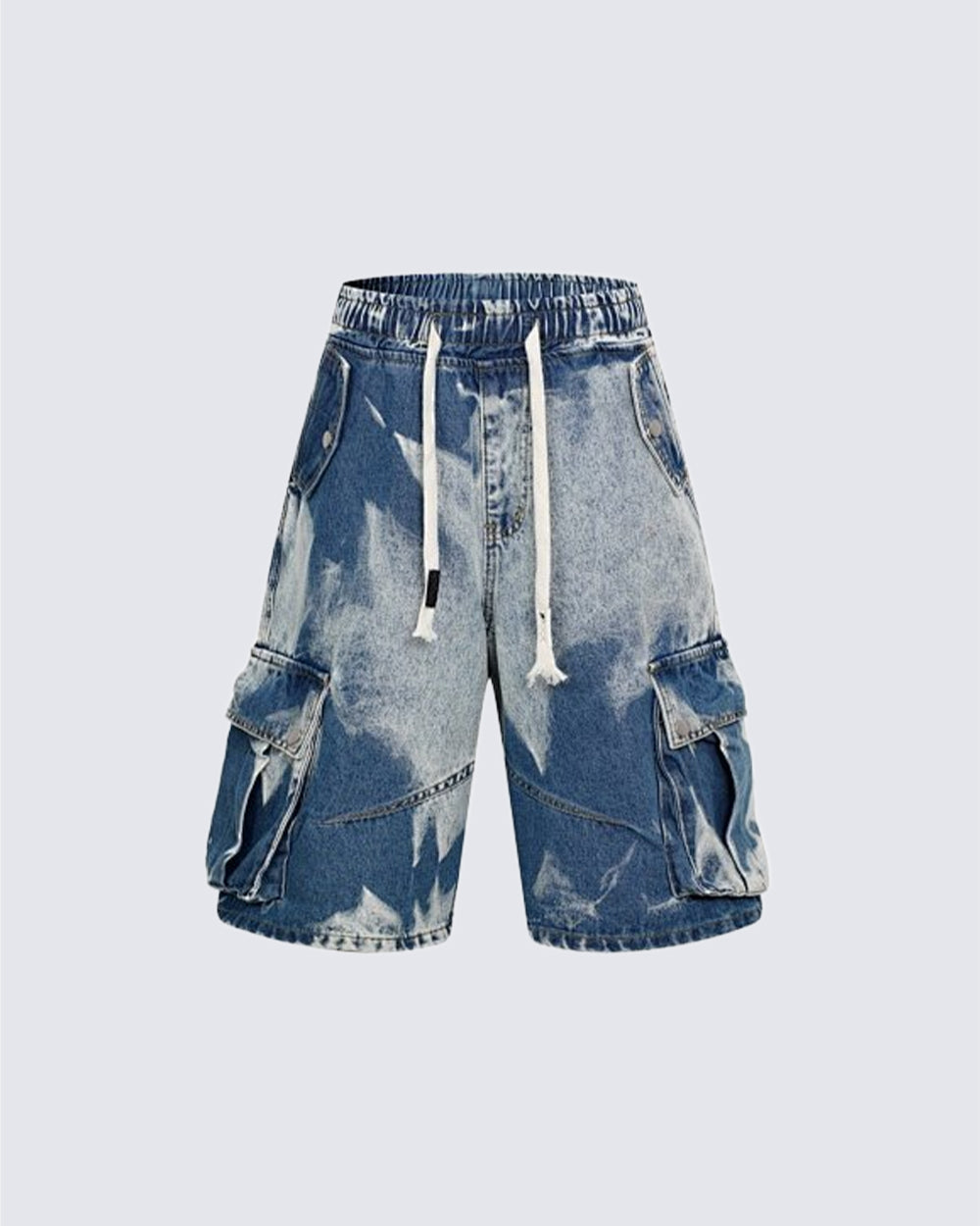 GRYFT Utility Dark-Wash Drawstring Cargo Wide Denim Shorts