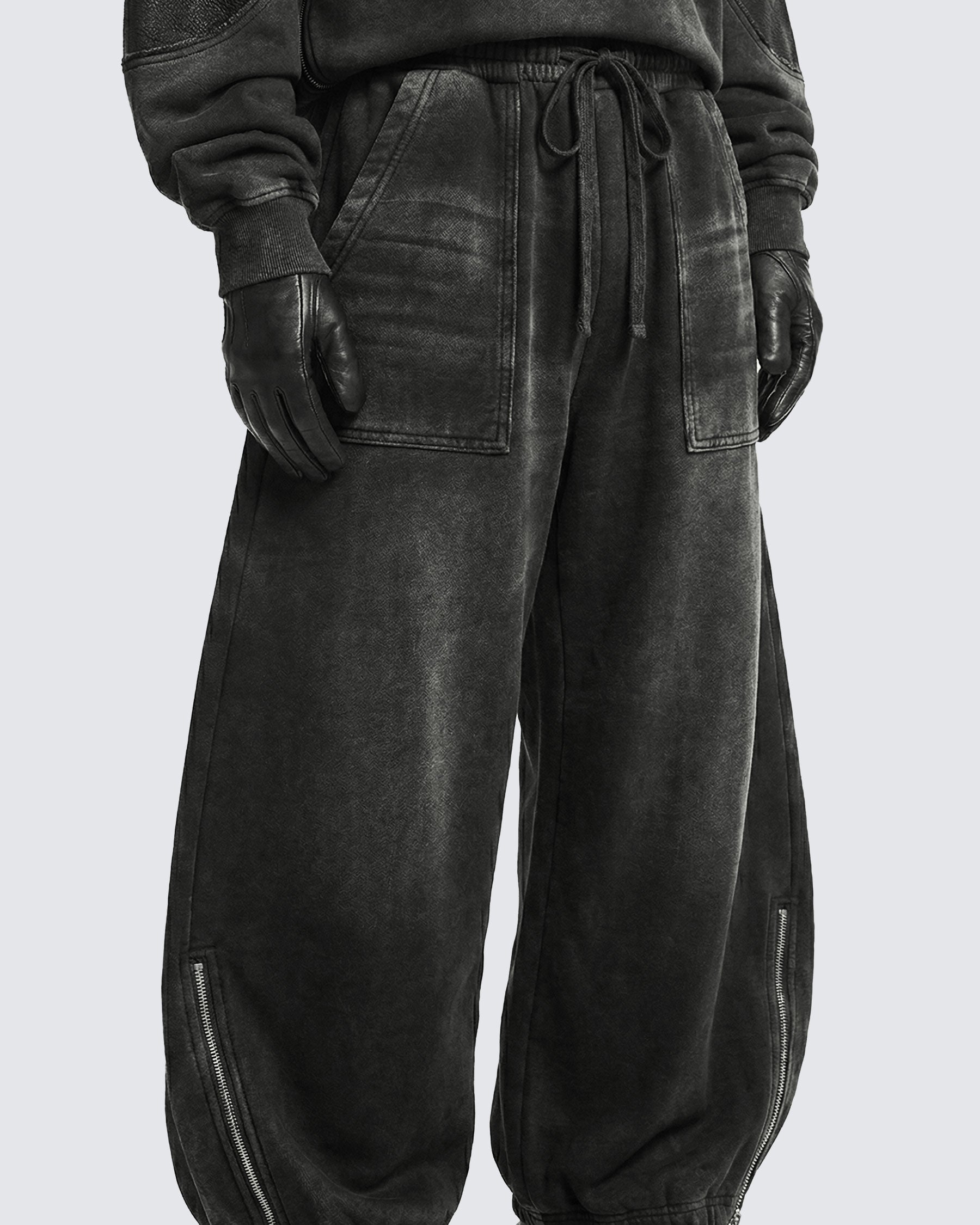 LOW SATURATION-Spring New Washed Zip Hem Sweatpants