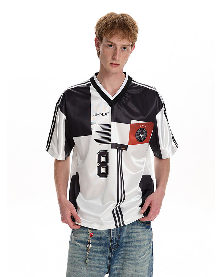 Black White Varsity Number Soccer Jersey Tee