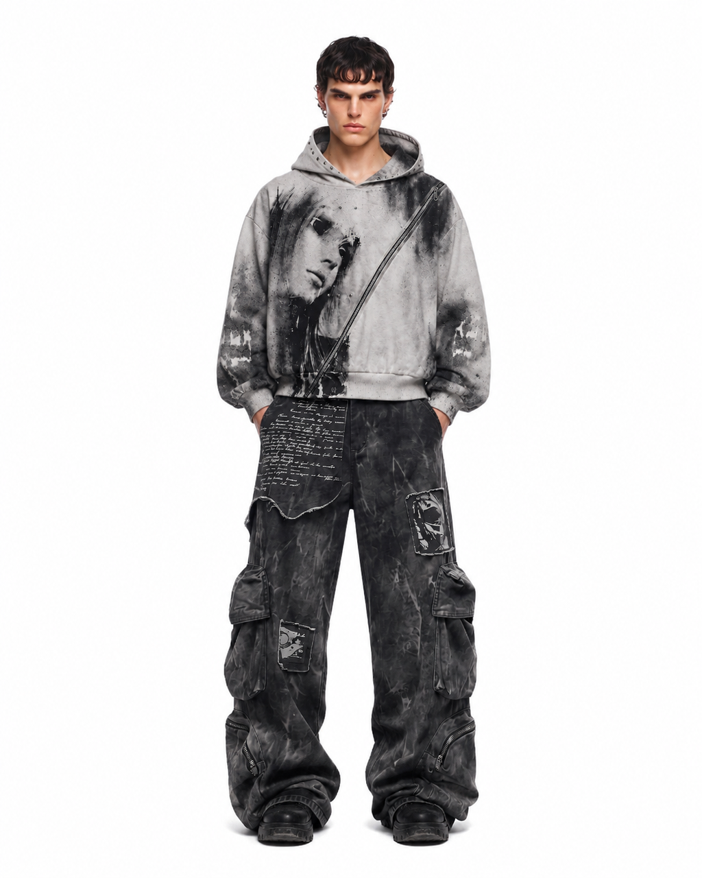GRYFT Grunge Washed Elastic Waist Cargo Pants