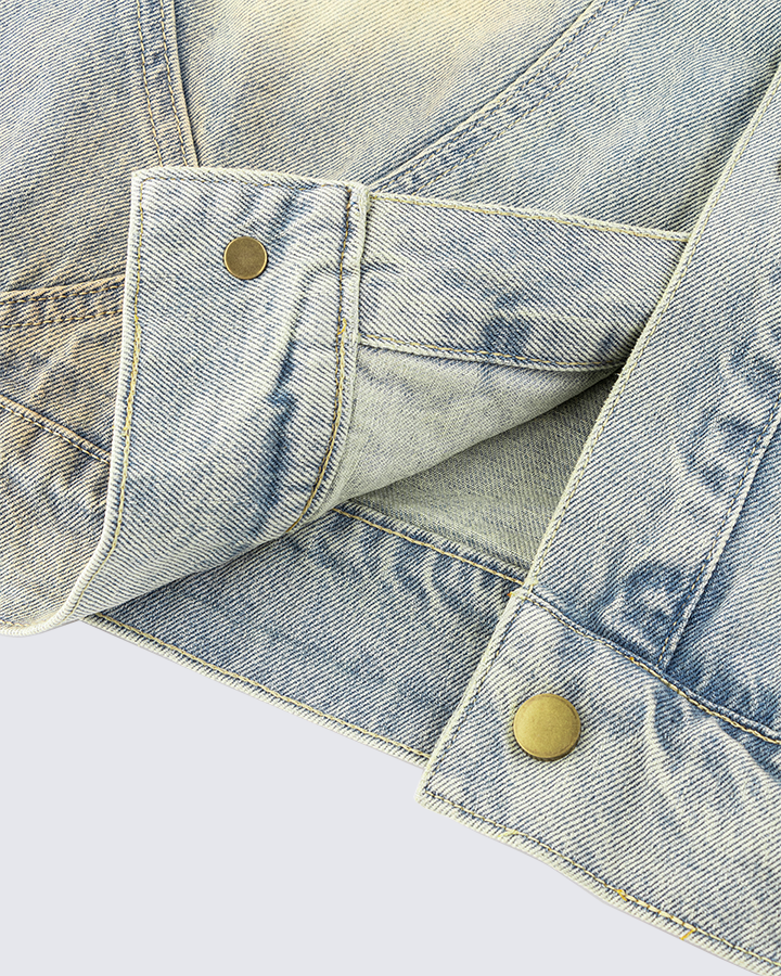 Vintage Wash Denim Jacket with Zipper Pockets