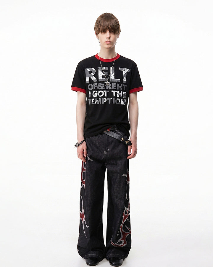 American Vintage Contrast Ringer Graphic T-Shirt New