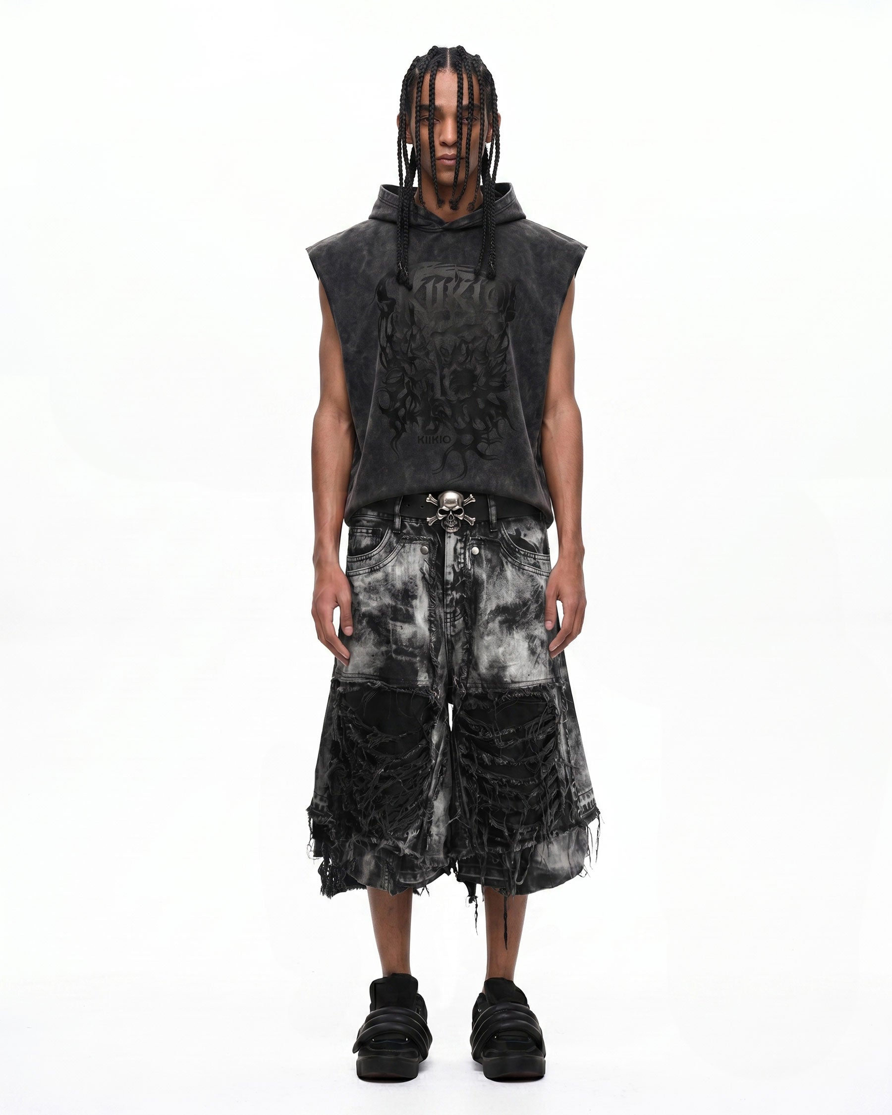 New Raw Hem Ripped Black Jean Shorts