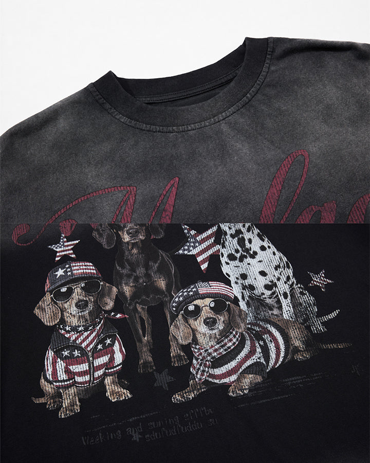 GRYFT Vintage Washed Dog Graphic Long-Sleeve T-Shirt