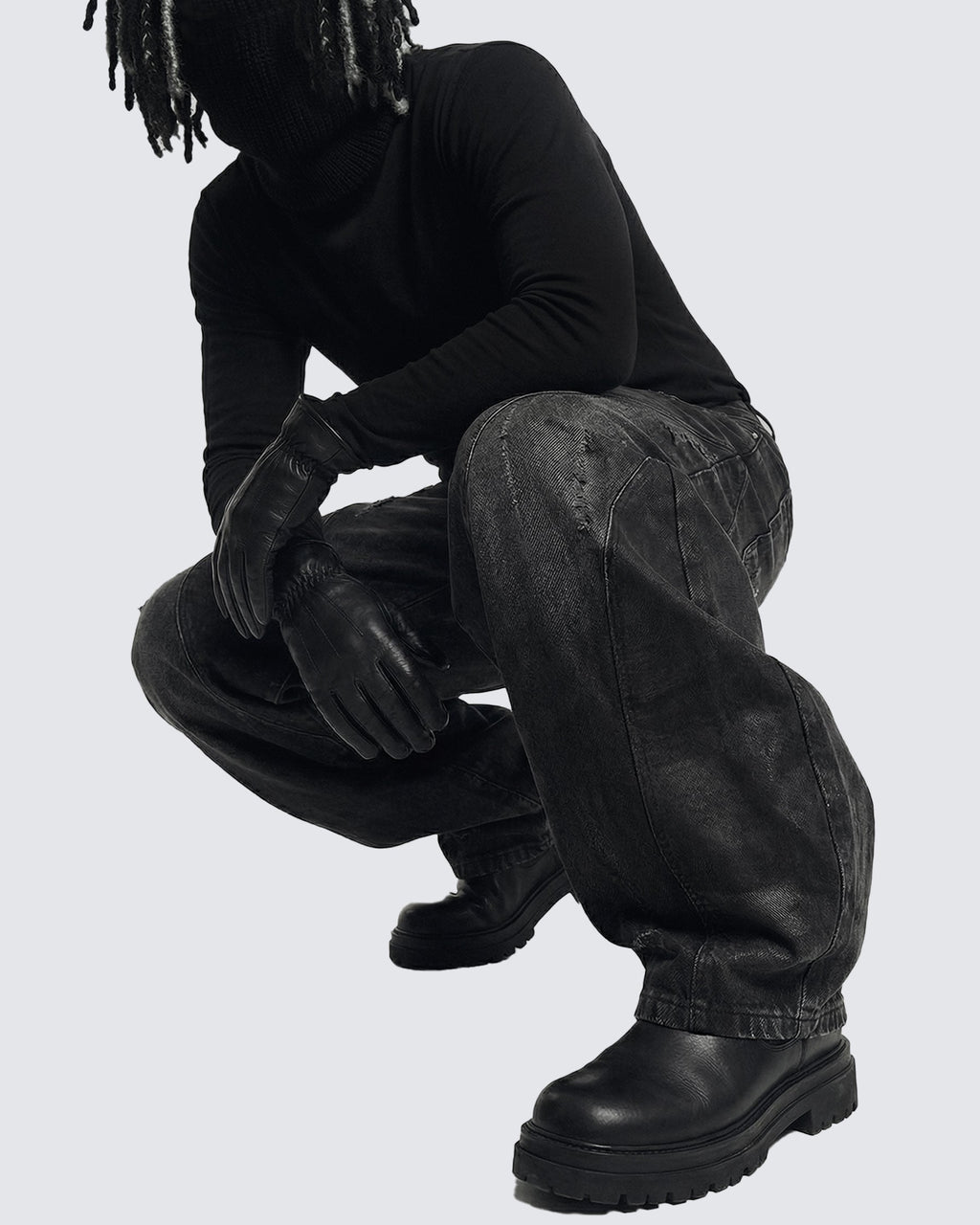 LOW SATURATION-Washed Wide-Leg Denim Pants
