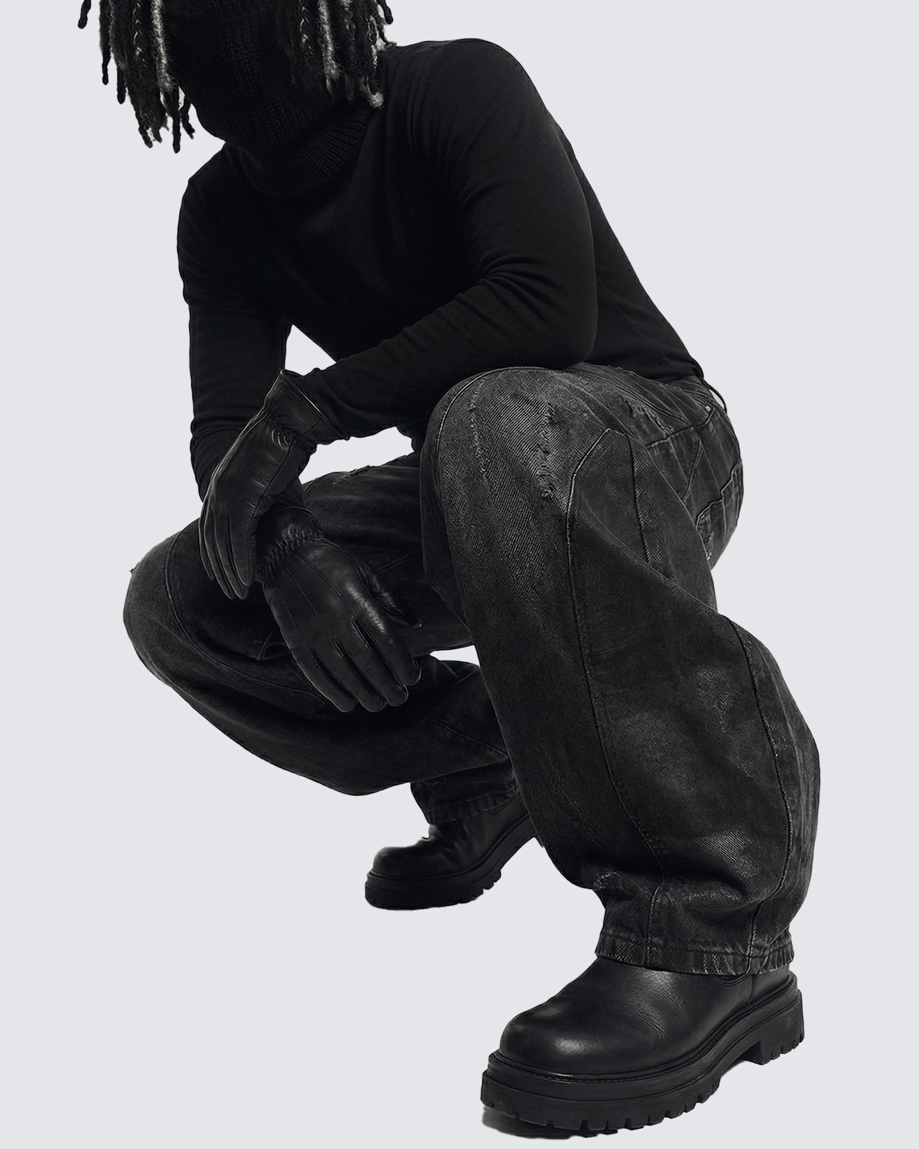 LOW SATURATION-Washed Wide-Leg Denim Pants