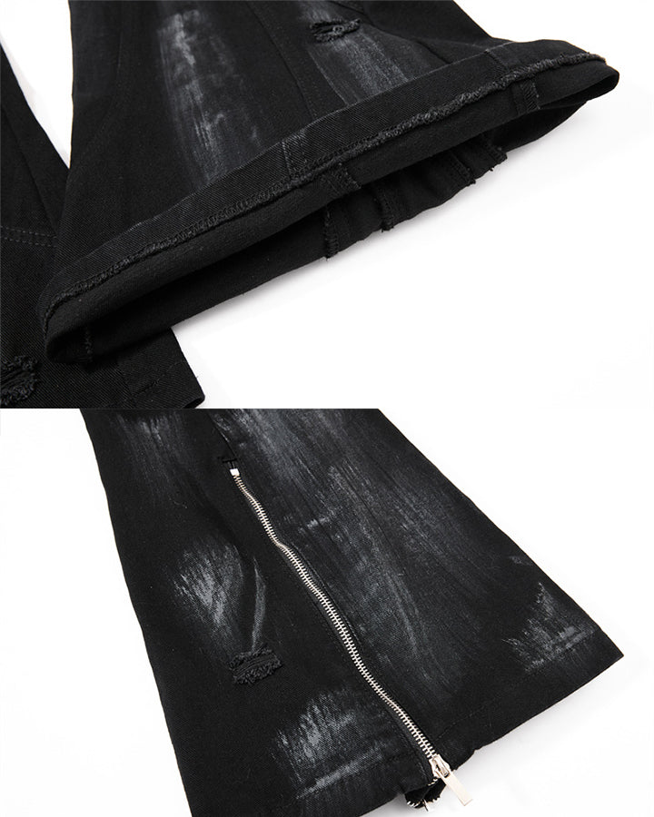 New Dark Gothic Punk Eyelet Zipper Flare Jeans