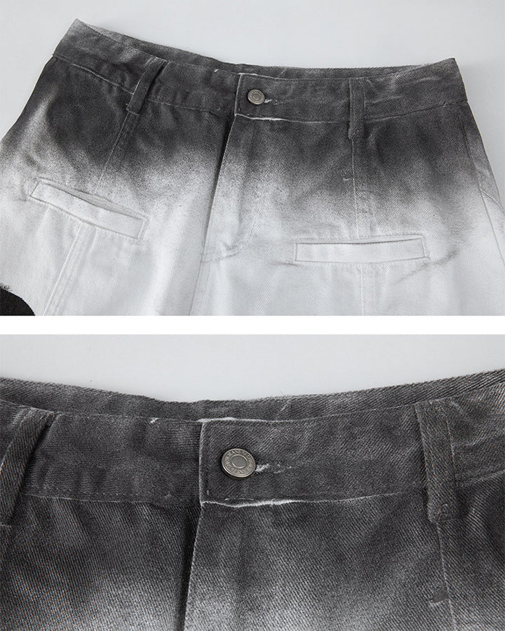 Gradient Number Graphic Wide Leg Denim Pants