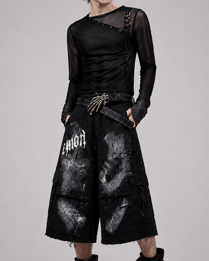 Punk Gothic New Random Paint Splatter Shorts