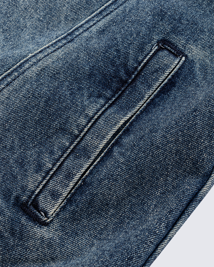 Leather Patch Studded Denim Vest