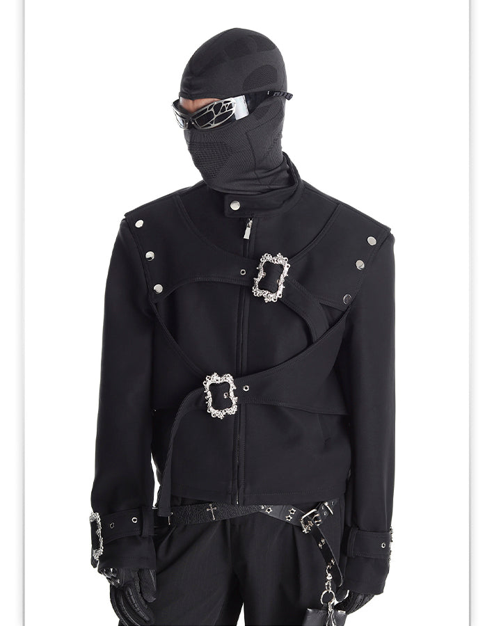 Gothic Buckle Strap Cropped Jacket