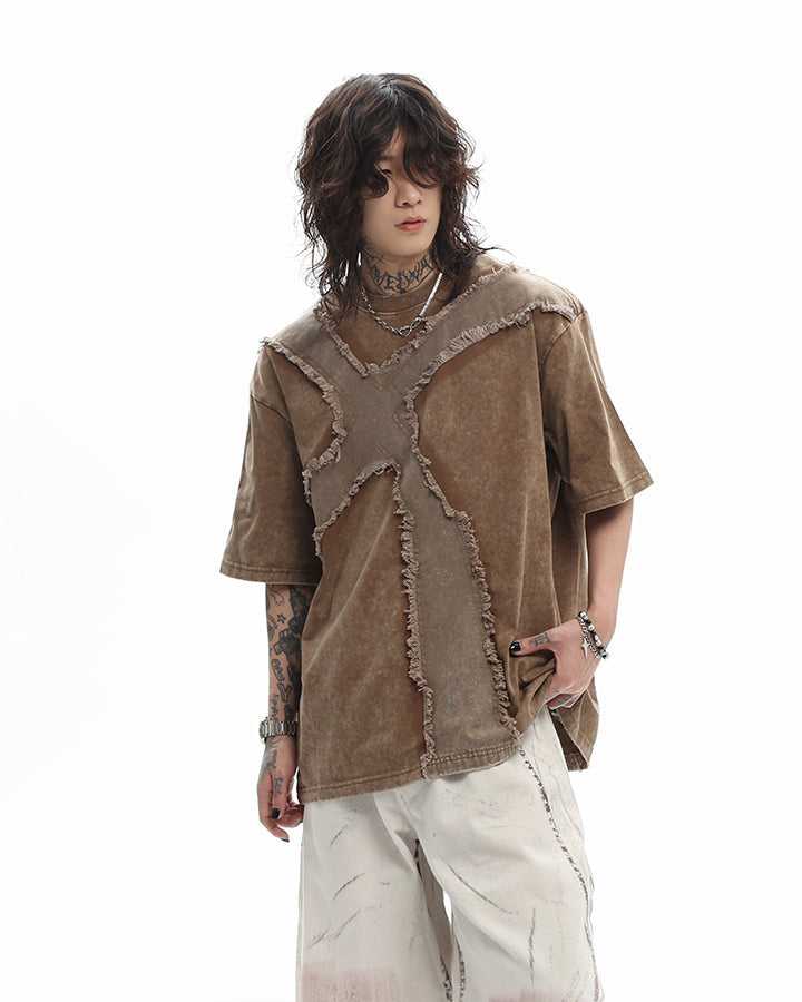 New Vintage Gothic Frayed Cross Graphic T-Shirt
