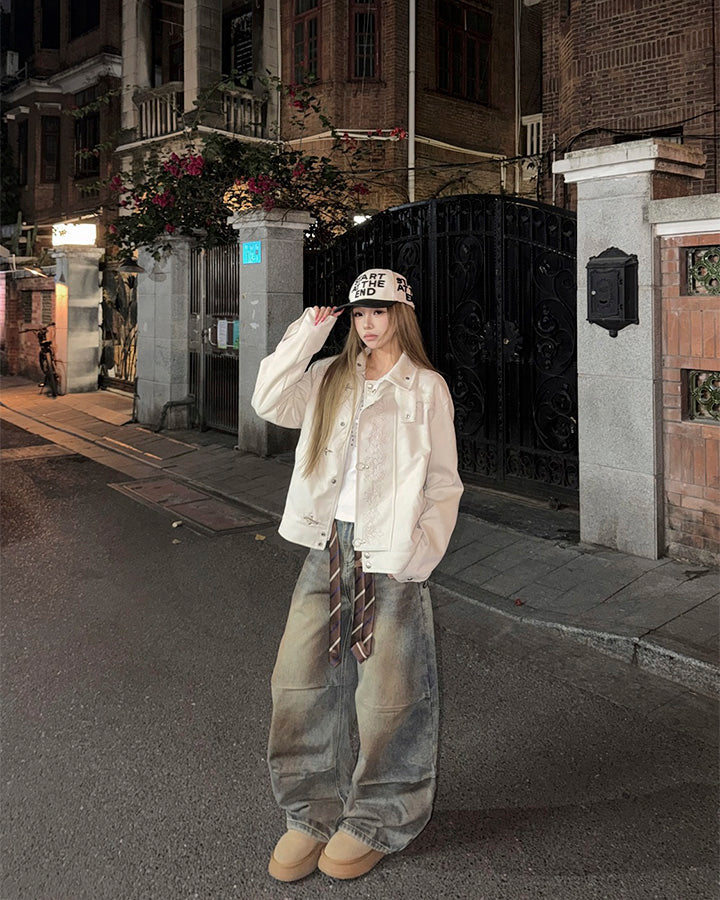 Tie Detail Wide Leg Denim Pants
