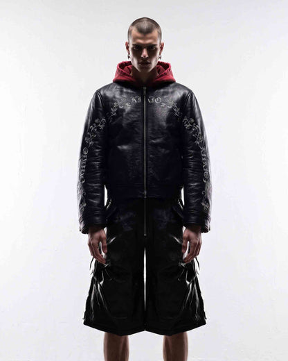 GRYFT RED RUST Series | Vintage Leather Hooded Bomber Jacket