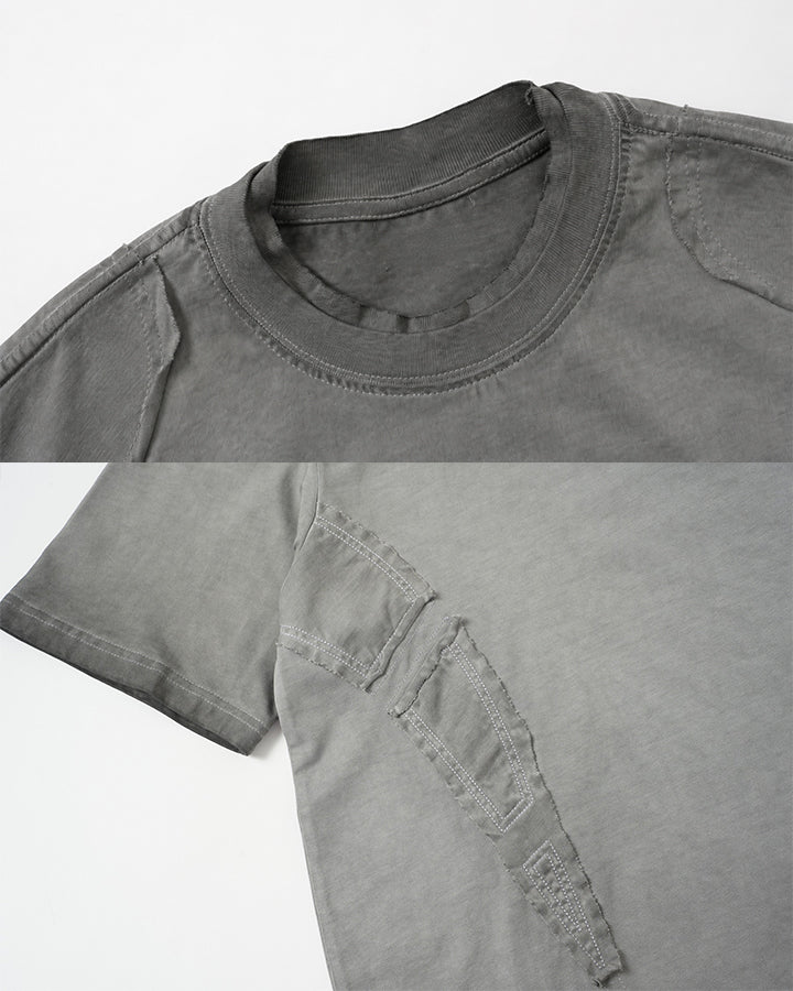 Grunge Washed Raw Edge Patchwork Boxy Tee New
